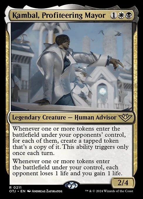 Kambal, Profiteering Mayor, carta Magic di tipo Legendary Creature — Human Advisor illustrata da Andreas Zafiratos