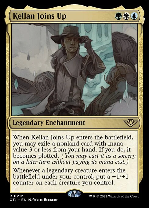 Kellan Joins Up, carta Magic di tipo Legendary Enchantment illustrata da Wylie Beckert