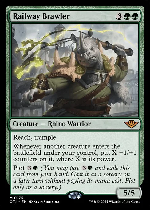 Railway Brawler, carta Magic di tipo Creature — Rhino Warrior illustrata da Kevin Sidharta