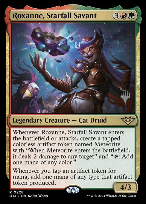 Roxanne, Starfall Savant, carta Magic di tipo Legendary Creature — Cat Druid illustrata da Ina Wong