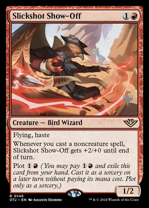 Slickshot Show-Off, carta Magic di tipo Creature — Bird Wizard illustrata da Augusto Quirino