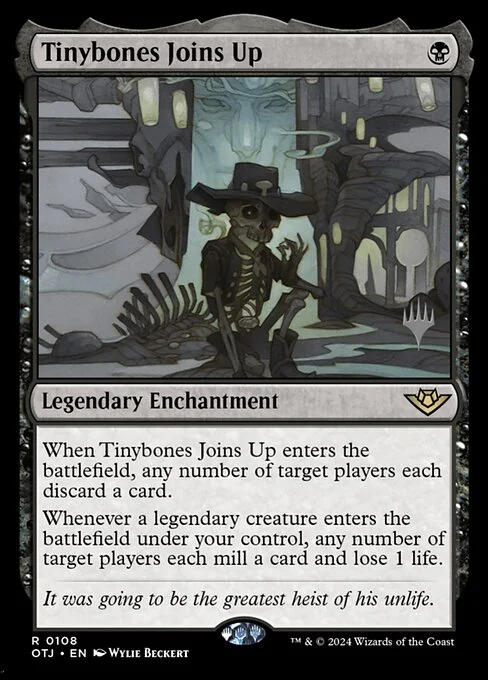Tinybones Joins Up, carta Magic di tipo Legendary Enchantment illustrata da Wylie Beckert