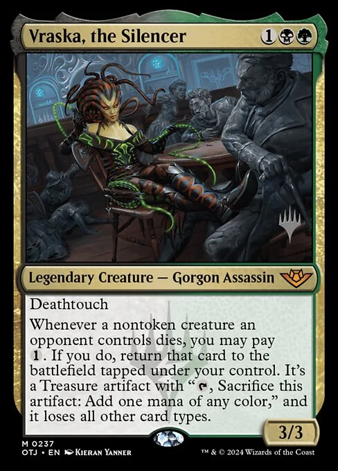 Vraska, the Silencer, carta Magic di tipo Legendary Creature — Gorgon Assassin illustrata da Kieran Yanner