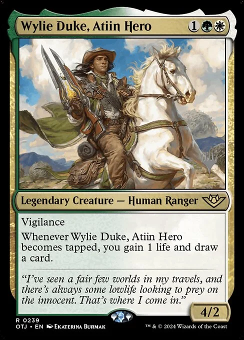 Wylie Duke, Atiin Hero, carta Magic di tipo Legendary Creature — Human Ranger illustrata da Ekaterina Burmak