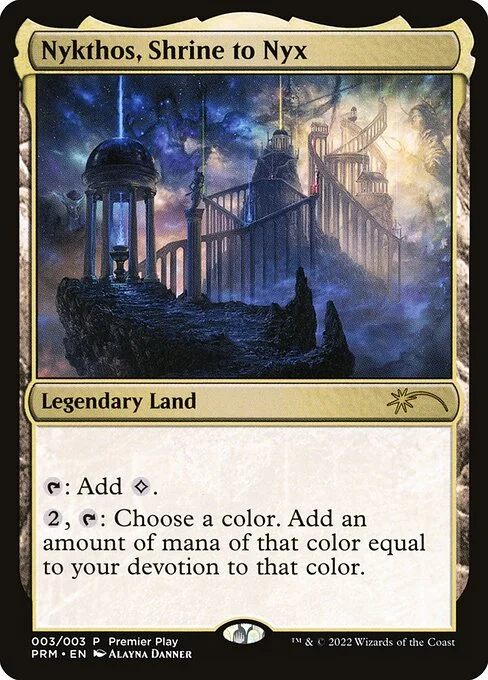 Nykthos, Shrine to Nyx, carta Magic di tipo Legendary Land illustrata da Alayna Danner