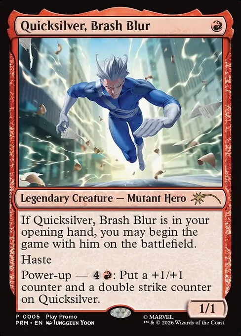 Quicksilver, Brash Blur, carta Magic di tipo Legendary Creature — Mutant Hero illustrata da Junggeun Yoon