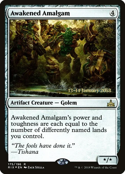Awakened Amalgam, carta Magic di tipo Artifact Creature — Golem illustrata da Zack Stella