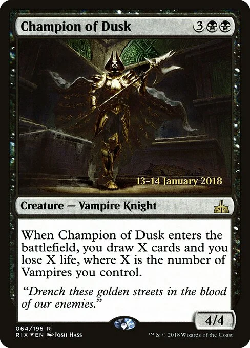 Champion of Dusk, carta Magic di tipo Creature — Vampire Knight illustrata da Josh Hass