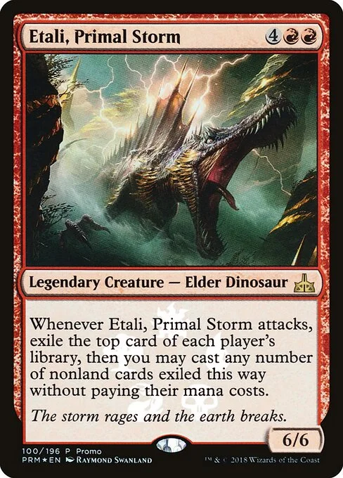 Etali, Primal Storm, carta Magic di tipo Legendary Creature — Elder Dinosaur illustrata da Raymond Swanland