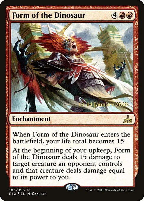 Form of the Dinosaur, carta Magic di tipo Enchantment illustrata da Daarken