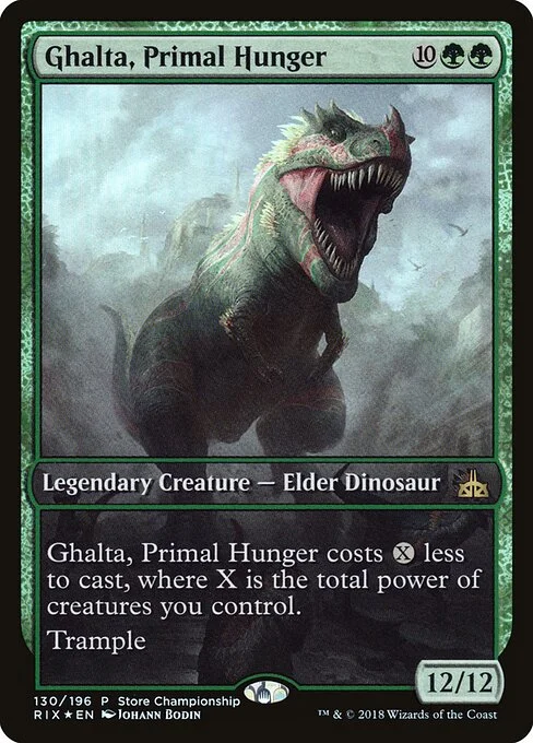 Ghalta, Primal Hunger, carta Magic di tipo Legendary Creature — Elder Dinosaur illustrata da Johann Bodin