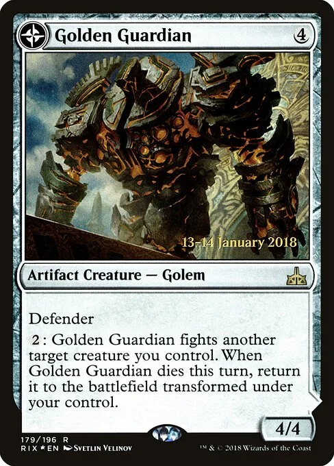 Golden Guardian // Gold-Forge Garrison, carta Magic di tipo Artifact Creature — Golem // Land illustrata da Svetlin Velinov