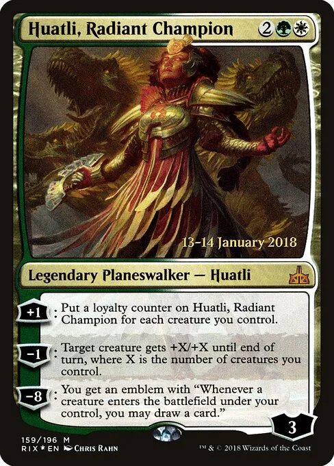 Huatli, Radiant Champion, carta Magic di tipo Legendary Planeswalker — Huatli illustrata da Chris Rahn