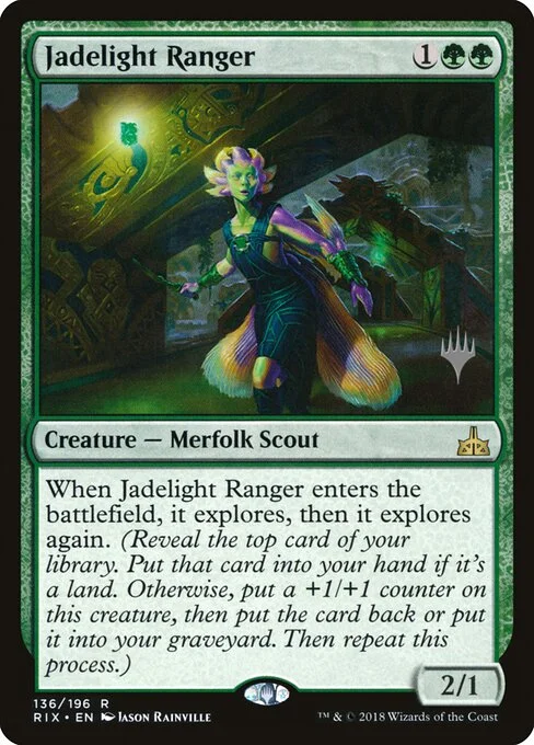 Jadelight Ranger, carta Magic di tipo Creature — Merfolk Scout Ranger illustrata da Jason Rainville