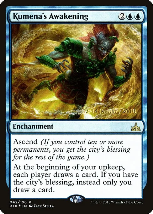 Kumena's Awakening, carta Magic di tipo Enchantment illustrata da Zack Stella