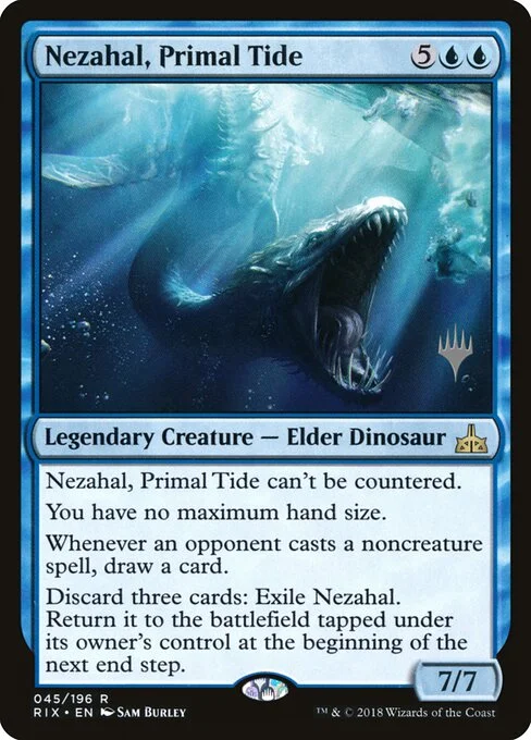 Nezahal, Primal Tide, carta Magic di tipo Legendary Creature — Elder Dinosaur illustrata da Sam Burley