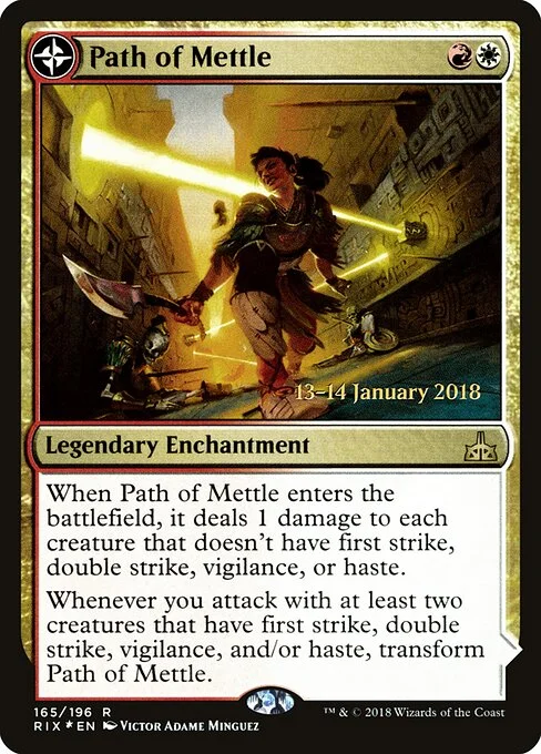 Path of Mettle // Metzali, Tower of Triumph, carta Magic di tipo Legendary Enchantment // Legendary Land illustrata da Victor Adame Minguez