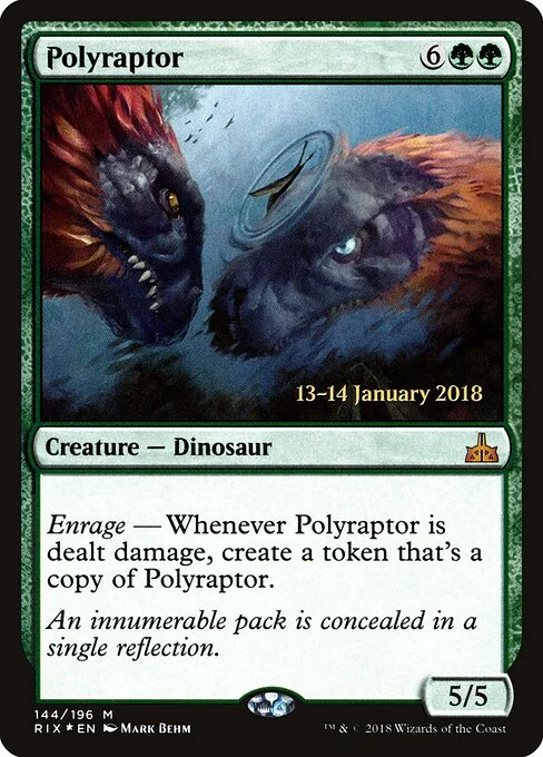 Polyraptor, carta Magic di tipo Creature — Dinosaur illustrata da Mark Behm