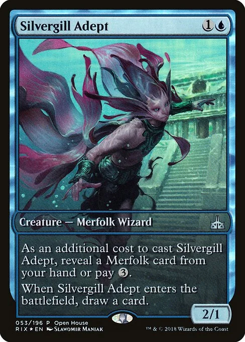 Silvergill Adept, carta Magic di tipo Creature — Merfolk Wizard illustrata da Slawomir Maniak