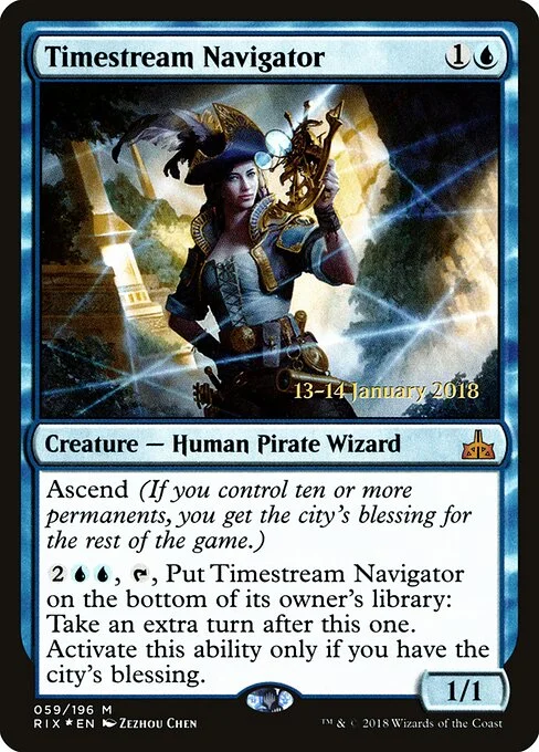 Timestream Navigator, carta Magic di tipo Creature — Human Pirate Wizard illustrata da Zezhou Chen