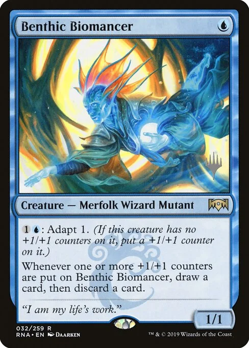 Benthic Biomancer, carta Magic di tipo Creature — Merfolk Wizard Mutant illustrata da Daarken