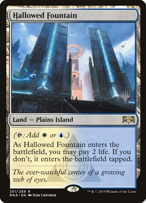 Hallowed Fountain, carta Magic di tipo Land — Plains Island illustrata da Jedd Chevrier