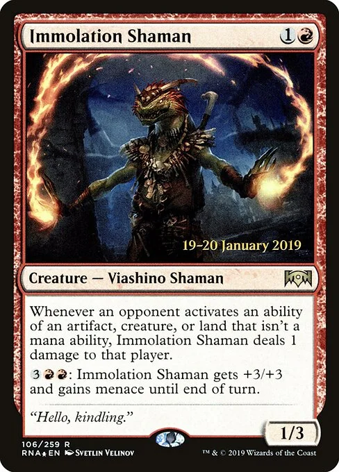 Immolation Shaman, carta Magic di tipo Creature — Lizard Shaman illustrata da Svetlin Velinov