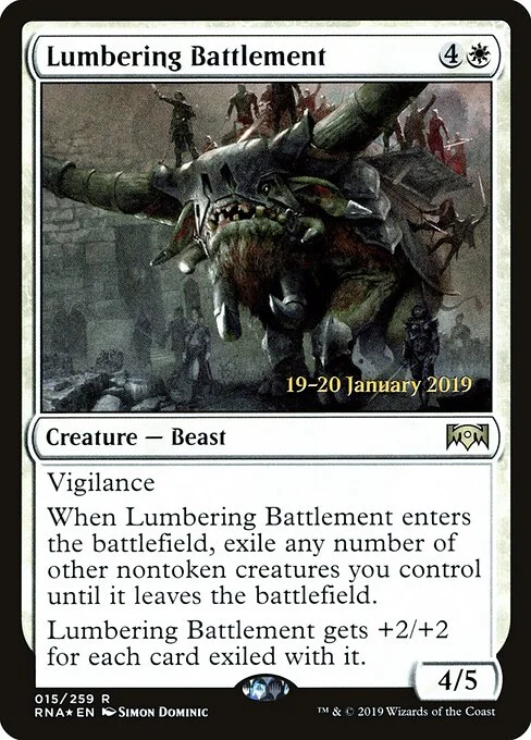 Lumbering Battlement, carta Magic di tipo Creature — Beast illustrata da Simon Dominic