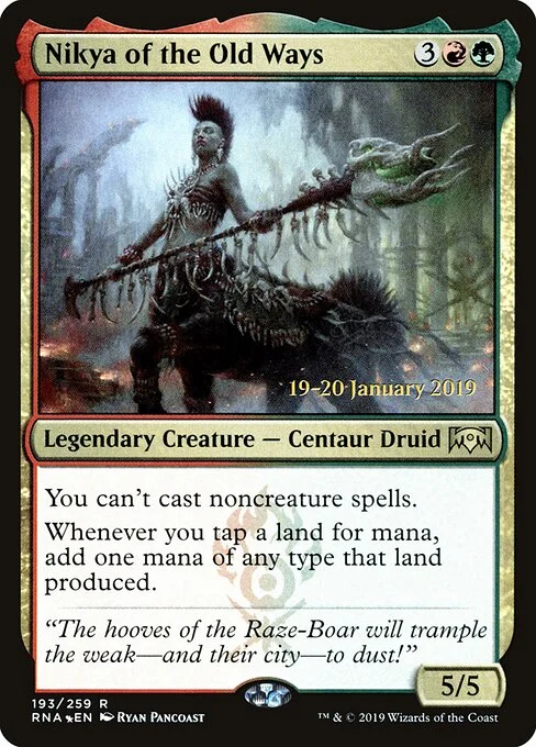 Nikya of the Old Ways, carta Magic di tipo Legendary Creature — Centaur Druid illustrata da Ryan Pancoast