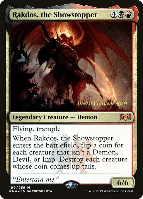 Rakdos, the Showstopper, carta Magic di tipo Legendary Creature — Demon illustrata da Viktor Titov