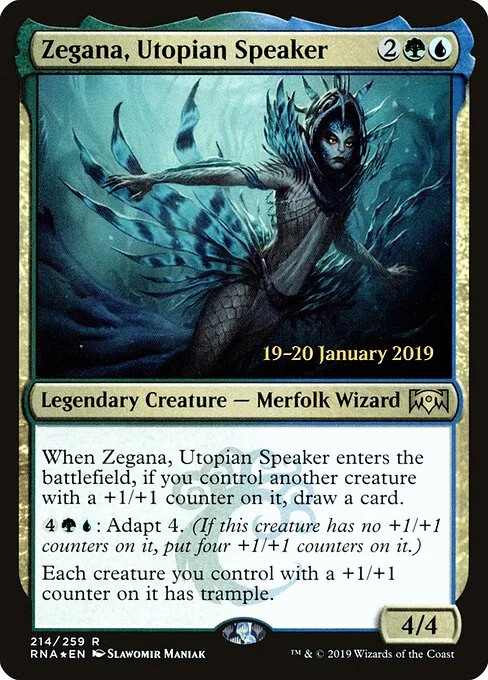 Zegana, Utopian Speaker, carta Magic di tipo Legendary Creature — Merfolk Wizard illustrata da Slawomir Maniak
