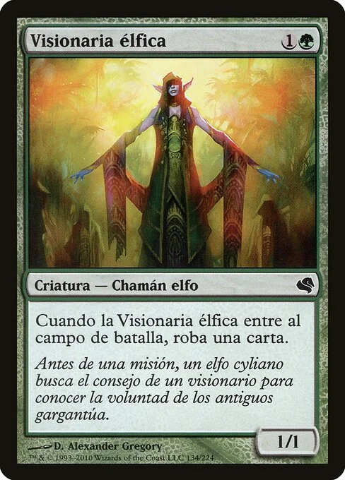 Elvish Visionary, carta Magic di tipo Creature — Elf Shaman illustrata da D. Alexander Gregory