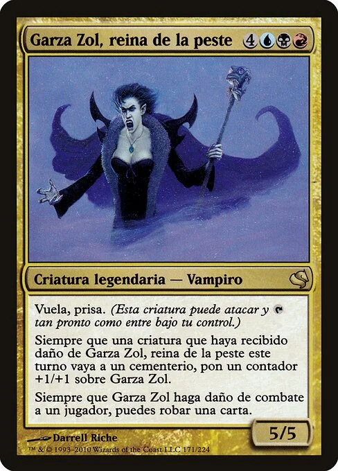 Garza Zol, Plague Queen, carta Magic di tipo Legendary Creature — Vampire Noble illustrata da Darrell Riche
