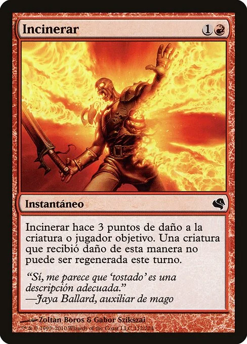 Incinerate, carta Magic di tipo Instant illustrata da Zoltan Boros & Gabor Szikszai