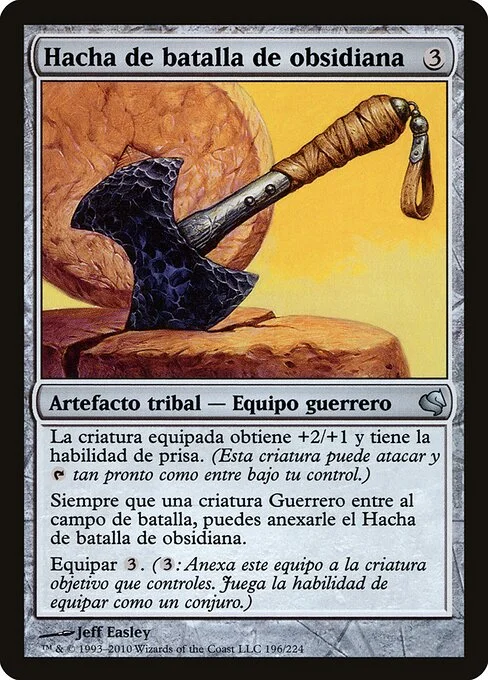 Obsidian Battle-Axe, carta Magic di tipo Kindred Artifact — Warrior Equipment illustrata da Jeff Easley