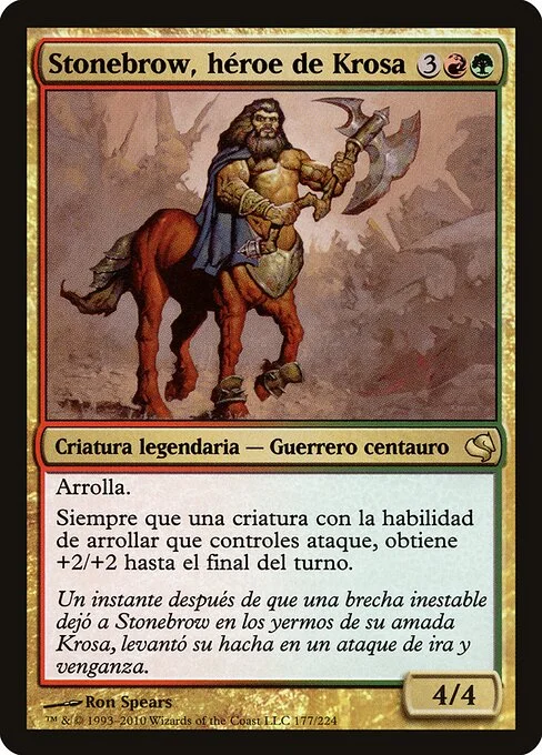 Stonebrow, Krosan Hero, carta Magic di tipo Legendary Creature — Centaur Warrior illustrata da Ron Spears