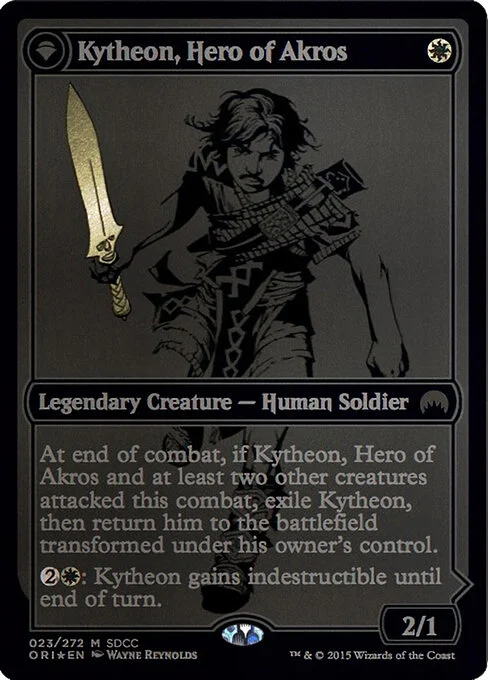 Kytheon, Hero of Akros // Gideon, Battle-Forged, carta Magic di tipo Legendary Creature — Human Soldier // Legendary Planeswalker — Gideon illustrata da Wayne Reynolds