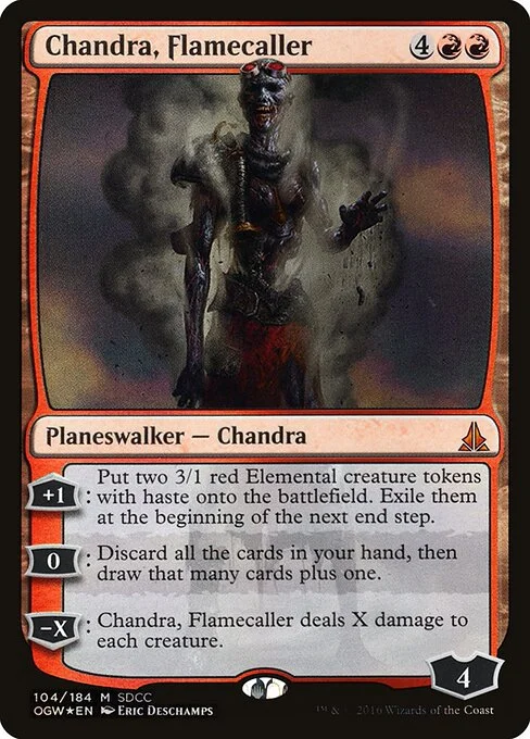 Chandra, Flamecaller, carta Magic di tipo Legendary Planeswalker — Chandra illustrata da Eric Deschamps
