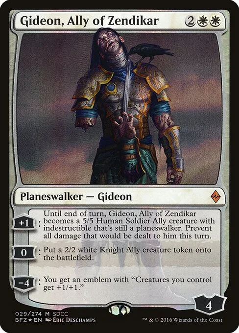 Gideon, Ally of Zendikar, carta Magic di tipo Legendary Planeswalker — Gideon illustrata da Eric Deschamps