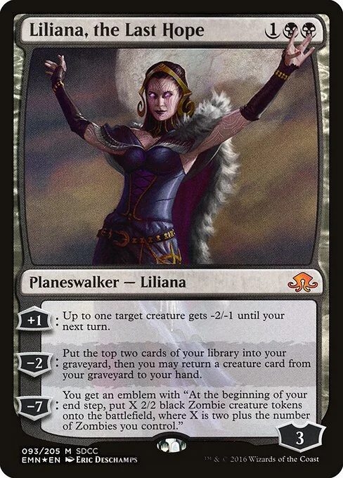 Liliana, the Last Hope, carta Magic di tipo Legendary Planeswalker — Liliana illustrata da Eric Deschamps
