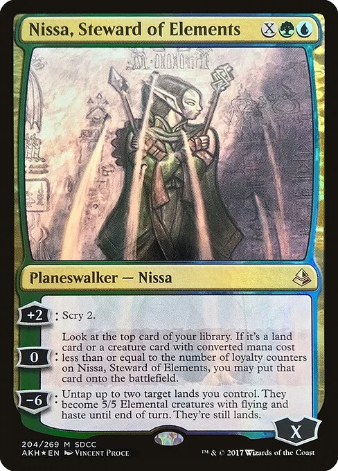 Nissa, Steward of Elements, carta Magic di tipo Legendary Planeswalker — Nissa illustrata da Vincent Proce