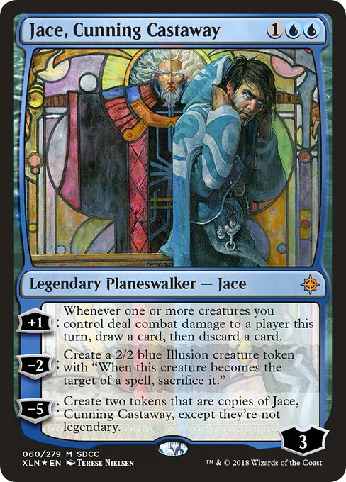 Jace, Cunning Castaway, carta Magic di tipo Legendary Planeswalker — Jace illustrata da Terese Nielsen