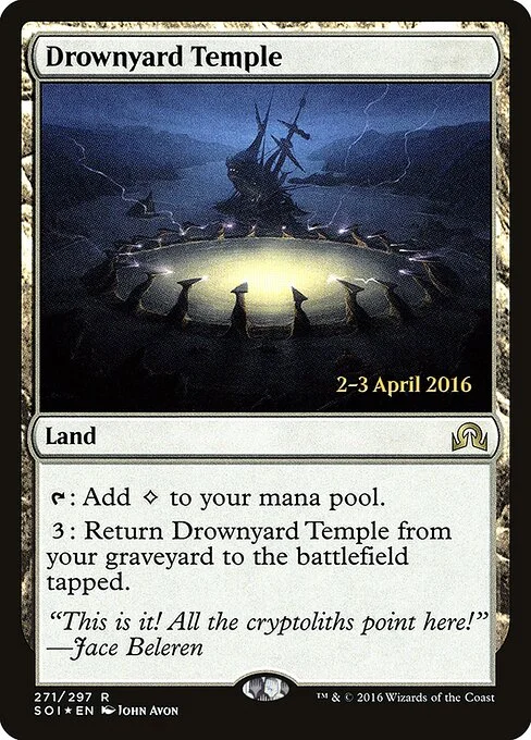 Drownyard Temple, carta Magic di tipo Land illustrata da John Avon
