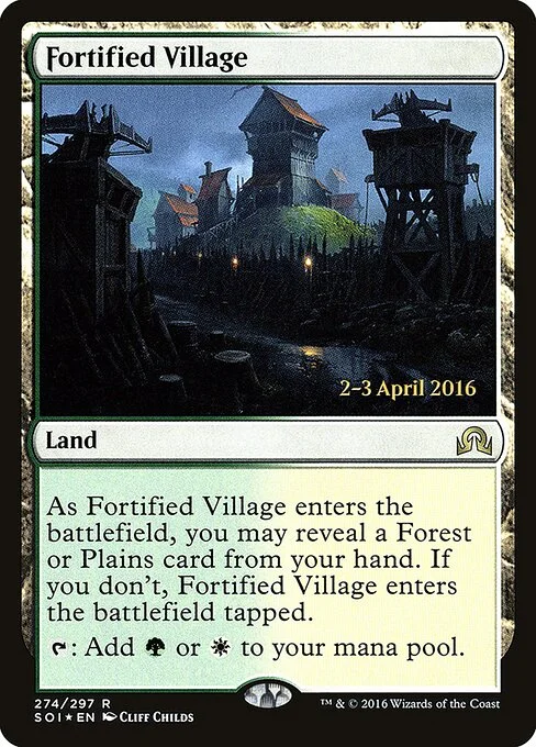 Fortified Village, carta Magic di tipo Land illustrata da Cliff Childs
