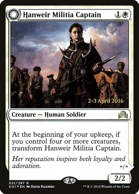Hanweir Militia Captain // Westvale Cult Leader, carta Magic di tipo Creature — Human Soldier // Creature — Human Cleric illustrata da David Palumbo