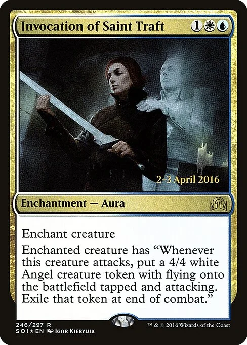 Invocation of Saint Traft, carta Magic di tipo Enchantment — Aura illustrata da Igor Kieryluk