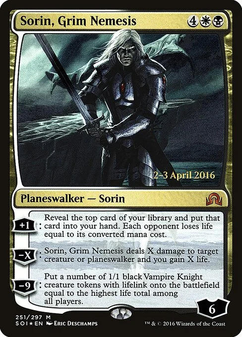 Sorin, Grim Nemesis, carta Magic di tipo Legendary Planeswalker — Sorin illustrata da Eric Deschamps