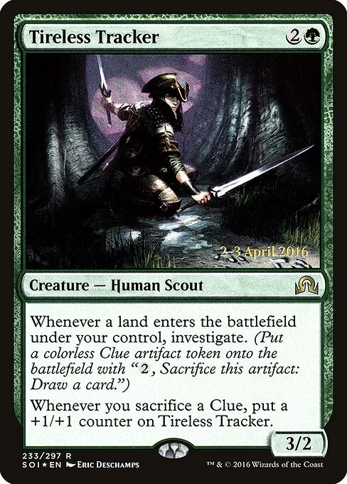 Tireless Tracker, carta Magic di tipo Creature — Human Scout illustrata da Eric Deschamps