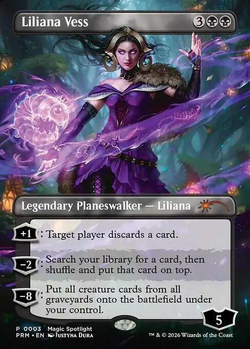 Liliana Vess, carta Magic di tipo Legendary Planeswalker — Liliana illustrata da Justyna Dura