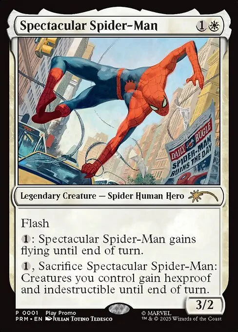 Spectacular Spider-Man, carta Magic di tipo Legendary Creature — Spider Human Hero illustrata da Julian Totino Tedesco